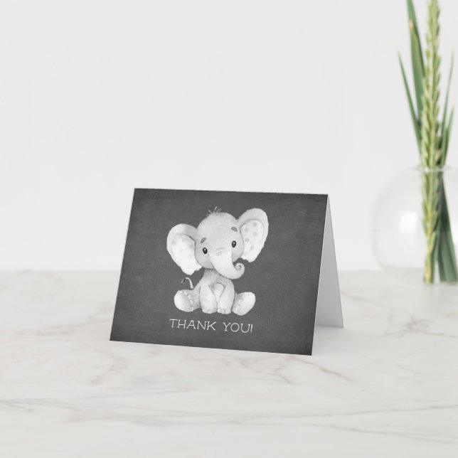 Chalkboard Elephant Baby Shower Thank You Note (Front)