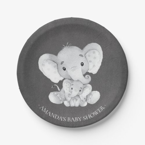 Chalkboard Elephant Boys Baby Shower 7 Plate