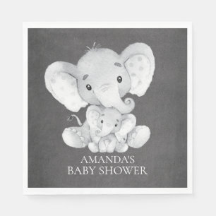 Chalkboard Elephant Boys Baby Shower Paper Napkins