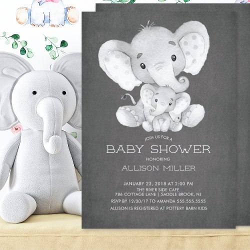 Chalkboard Elephant Neutral Baby Shower Invitation
