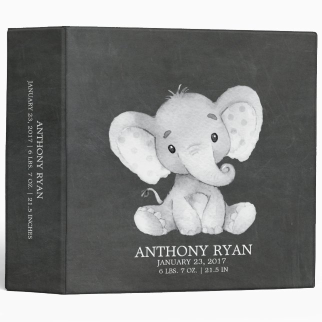 Chalkboard Elephant Shower Baby Photo Album Binder (Front/Spine)
