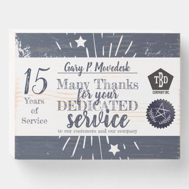 Chalkboard employee milestone anniversary award wooden box sign (Front Horizontal)