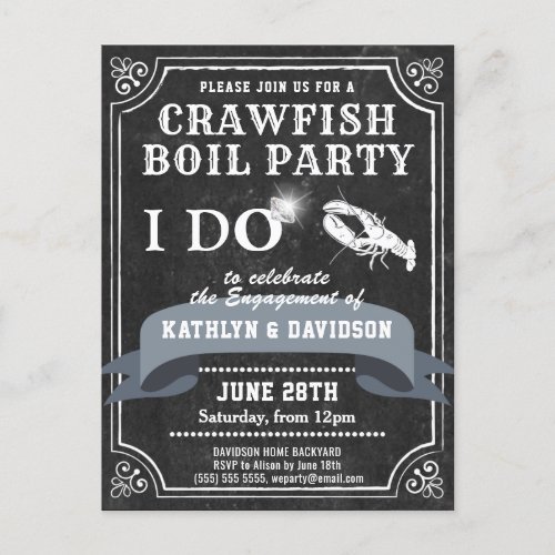 Chalkboard Engagement Crawfish Boil Invitation Postcard