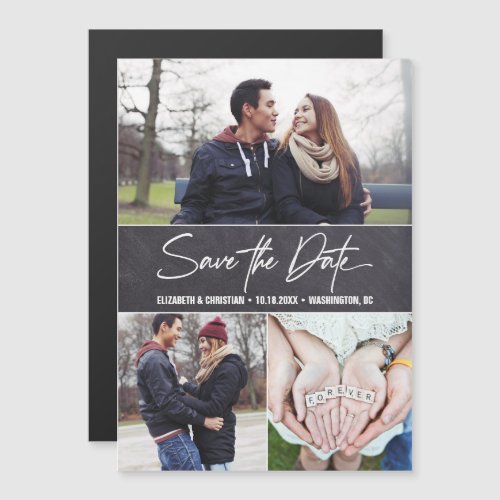 Chalkboard Engagement photo collage Save the date Magnetic Invitation