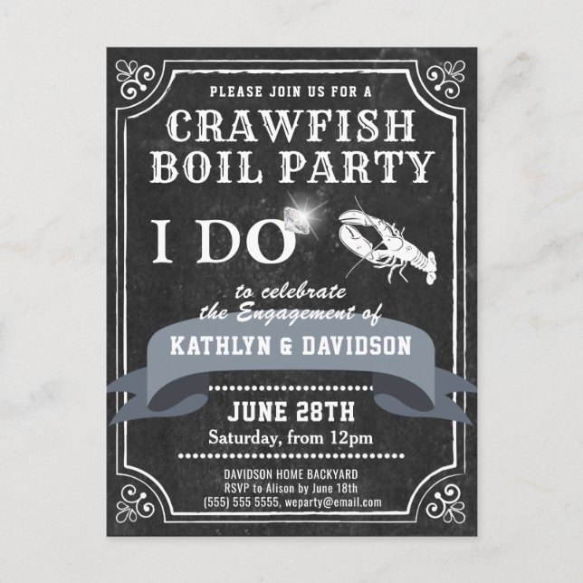 Chalkboard Engagement Photo Crawfish Boil Invite (Front)