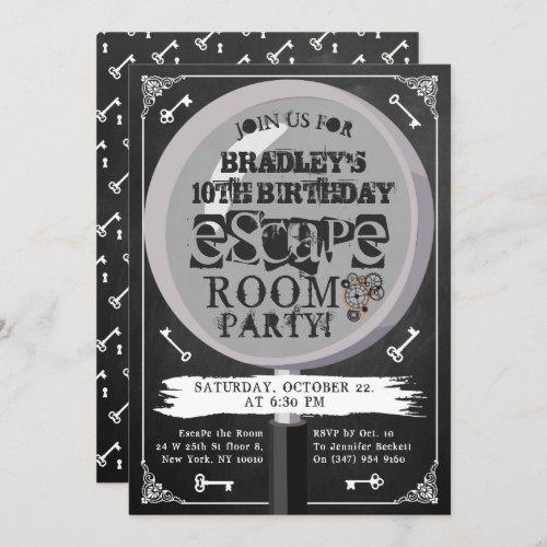 Chalkboard Escape Room Party Any Age Birthday Invitation