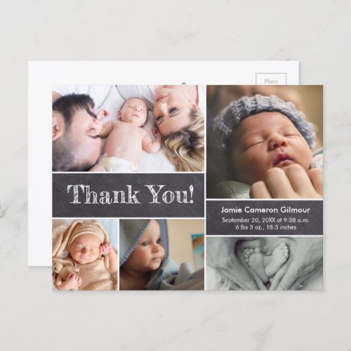 Chalkboard etched thank you text photo collage bir postcard