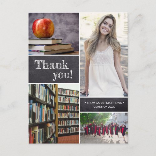 Chalkboard Etching Graduation Thank You Photo Postcard