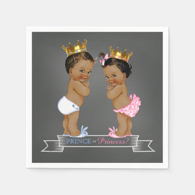 Chalkboard Ethnic Gender Reveal Prince Princess Napkins (Front)