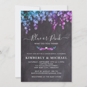 Chalkboard Eucalyptus Gender Reveal Blue Pink Baby Invitation