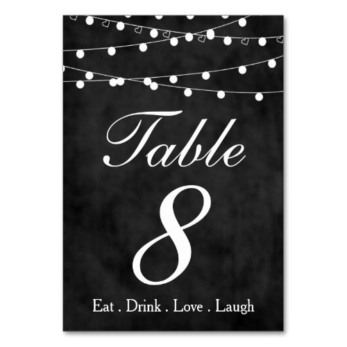 Chalkboard Fairy Lights  Hearts Party Table 8 Table Number