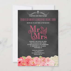 Chalkboard Fall Floral Watercolor Wedding Invite