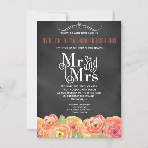 Chalkboard Fall Floral Watercolor Wedding Invite