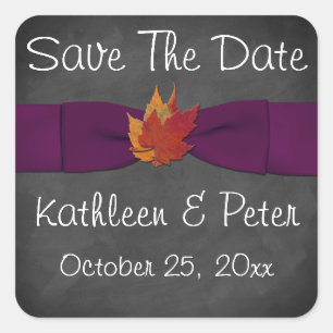 Chalkboard, Fall Leaves Wedding Sticker - Purple