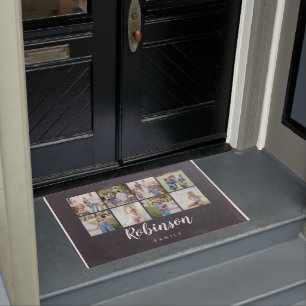 Chalkboard Family Monogram 8 Photo Collage Doormat