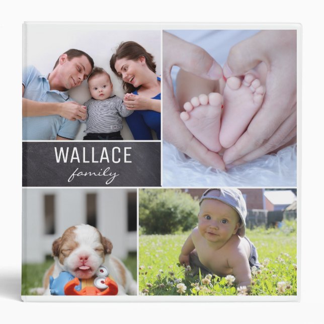 Chalkboard Family Photo Collage 3 Ring Binder (Front)