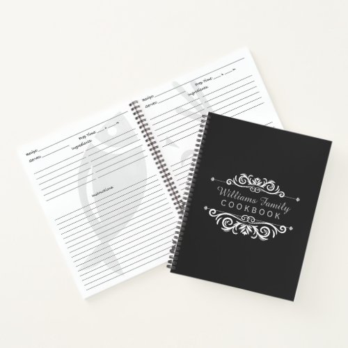 Chalkboard Family Recipes Cookbook Black  White Notebook