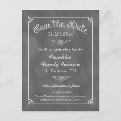 Chalkboard Family Reunion or Party Save the Date Announcement Postcard
