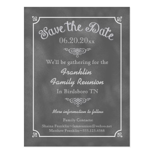Chalkboard Family Reunion Or Party Save The Date Postcard Zazzle Com Reunion Save The Date Templates