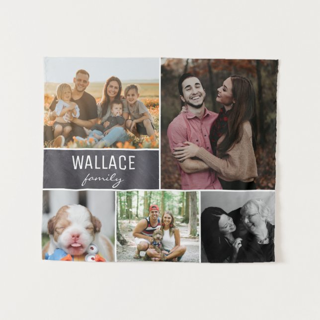 Chalkboard Family Reunion Photo Collage Tapestry (Front (Horizontal))