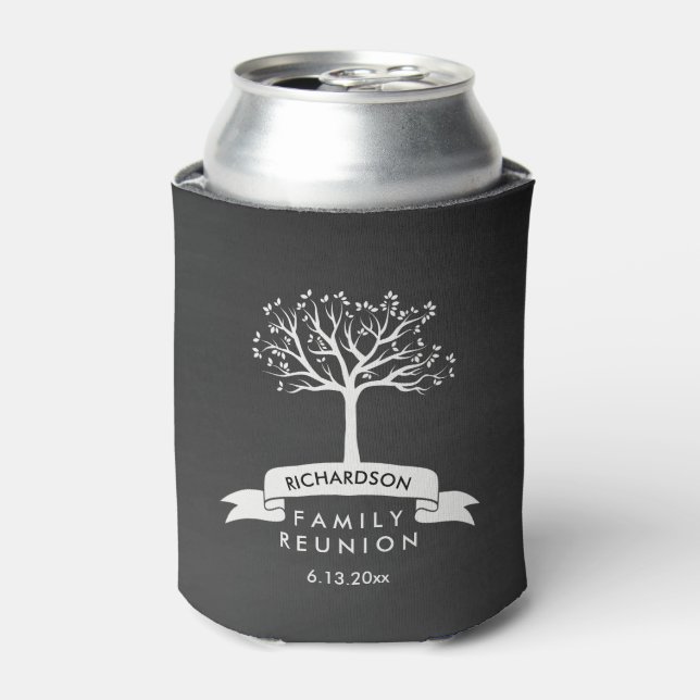 Chalkboard Family Reunion with Banner and Tree Can Cooler (Can Front)