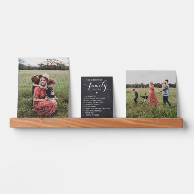 Chalkboard Family Rules Customized 2 Photos Picture Ledge (Front)