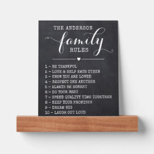 Chalkboard Family Rules Customized Picture Ledge