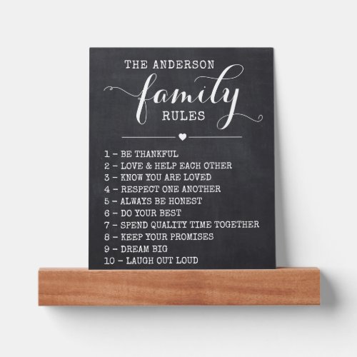 Chalkboard Family Rules Customized Picture Ledge