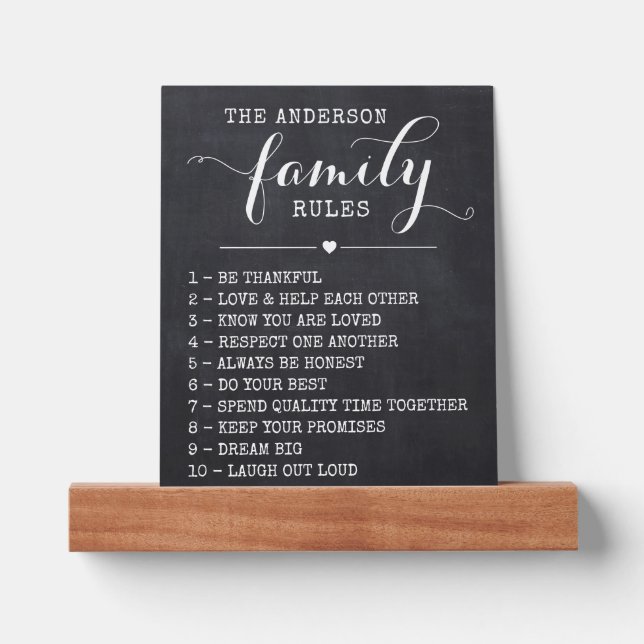 Chalkboard Family Rules Customized Picture Ledge (Front)