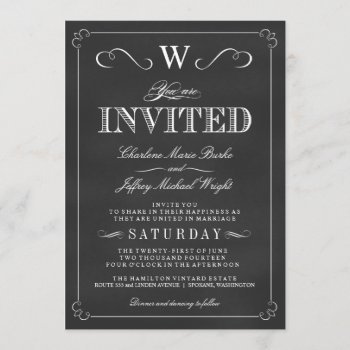 Chalkboard Fancy Monogram Wedding Invitations by weddingtrendy at Zazzle