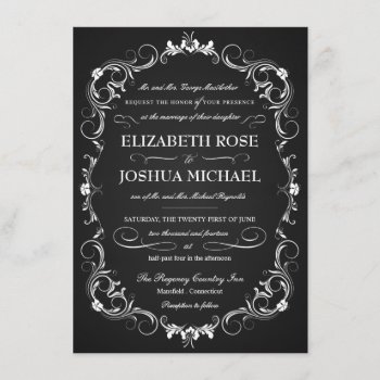 Chalkboard Fancy Typography Wedding Invitations by weddingtrendy at Zazzle