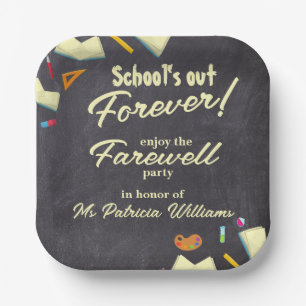 Chalkboard Farewell Retired Teacher Party  Paper Plates