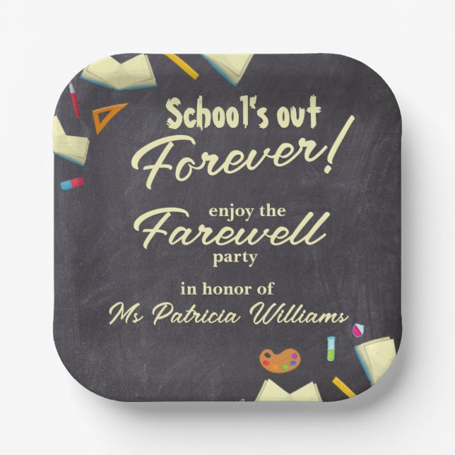 Chalkboard Farewell Retired Teacher Party  Paper Plates (Front)