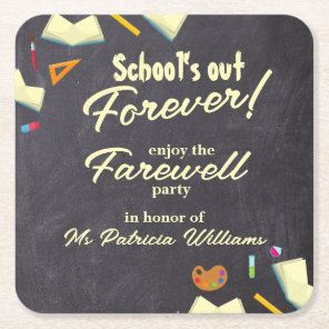 Chalkboard Farewell Retired Teacher Party  Square Paper Coaster