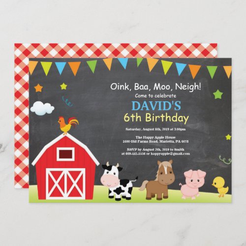 Chalkboard Farm Birthday Invitation Barnyard Party