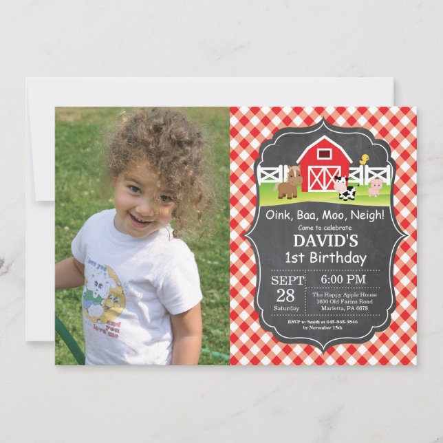 Chalkboard Farm Birthday Invitation Barnyard Party (Front)