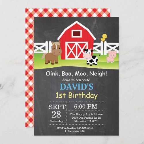 Chalkboard Farm Birthday Invitation Barnyard Party