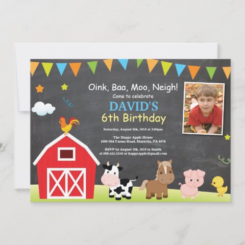 Chalkboard Farm Birthday Invitation Barnyard Party