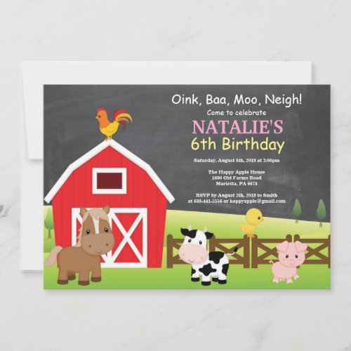 Chalkboard Farm Birthday Invitation Barnyard Party