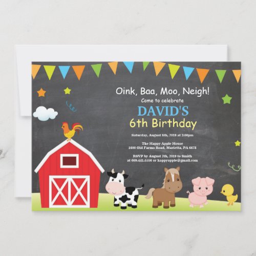 Chalkboard Farm Birthday Invitation Barnyard Party