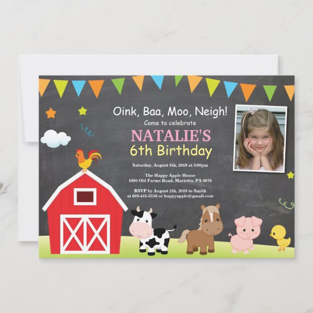 Chalkboard Farm Birthday Invitation Barnyard Party (Front)