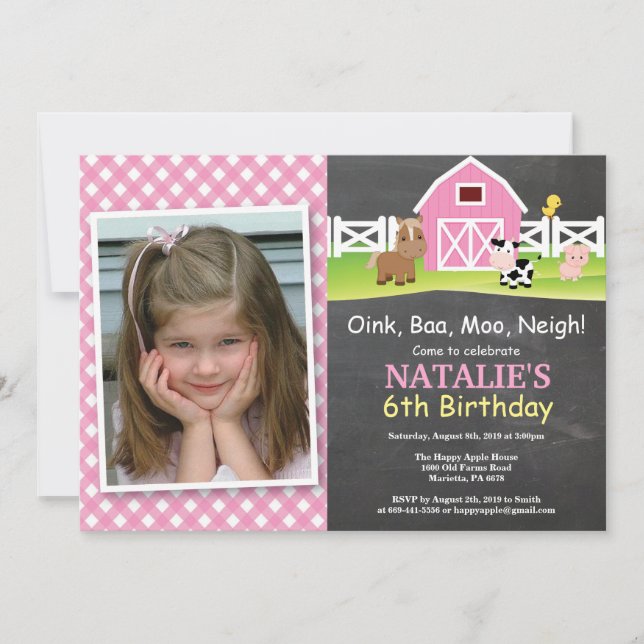 Chalkboard Farm Birthday Invitation Barnyard Party (Front)