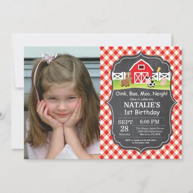 Chalkboard Farm Birthday Invitation Barnyard Party (Front)