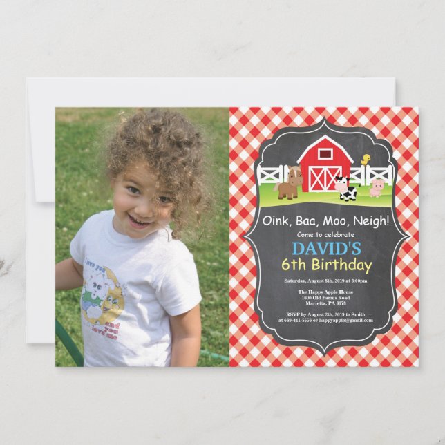 Chalkboard Farm Birthday Invitation Barnyard Party (Front)