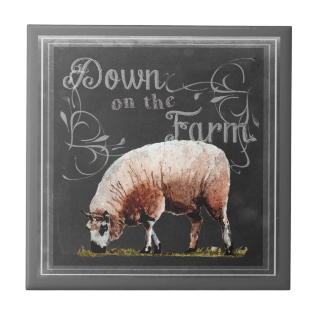 Chalkboard Farm | Down on the Farm Sheep Ceramic Tile (Front)
