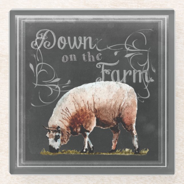 Chalkboard Farm | Down on the Farm Sheep Glass Coaster (Front)