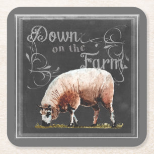 Chalkboard Farm   Down on the Farm Sheep Square Paper Coaster