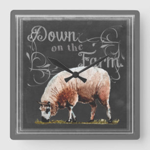 Chalkboard Farm   Down on the Farm Sheep Square Wall Clock