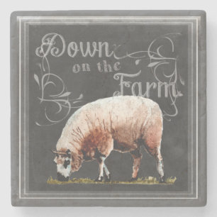 Chalkboard Farm   Down on the Farm Sheep Stone Coaster