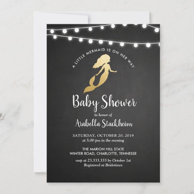 Chalkboard Faux Gold Foil Mermaid Baby Shower Invitation (Front)